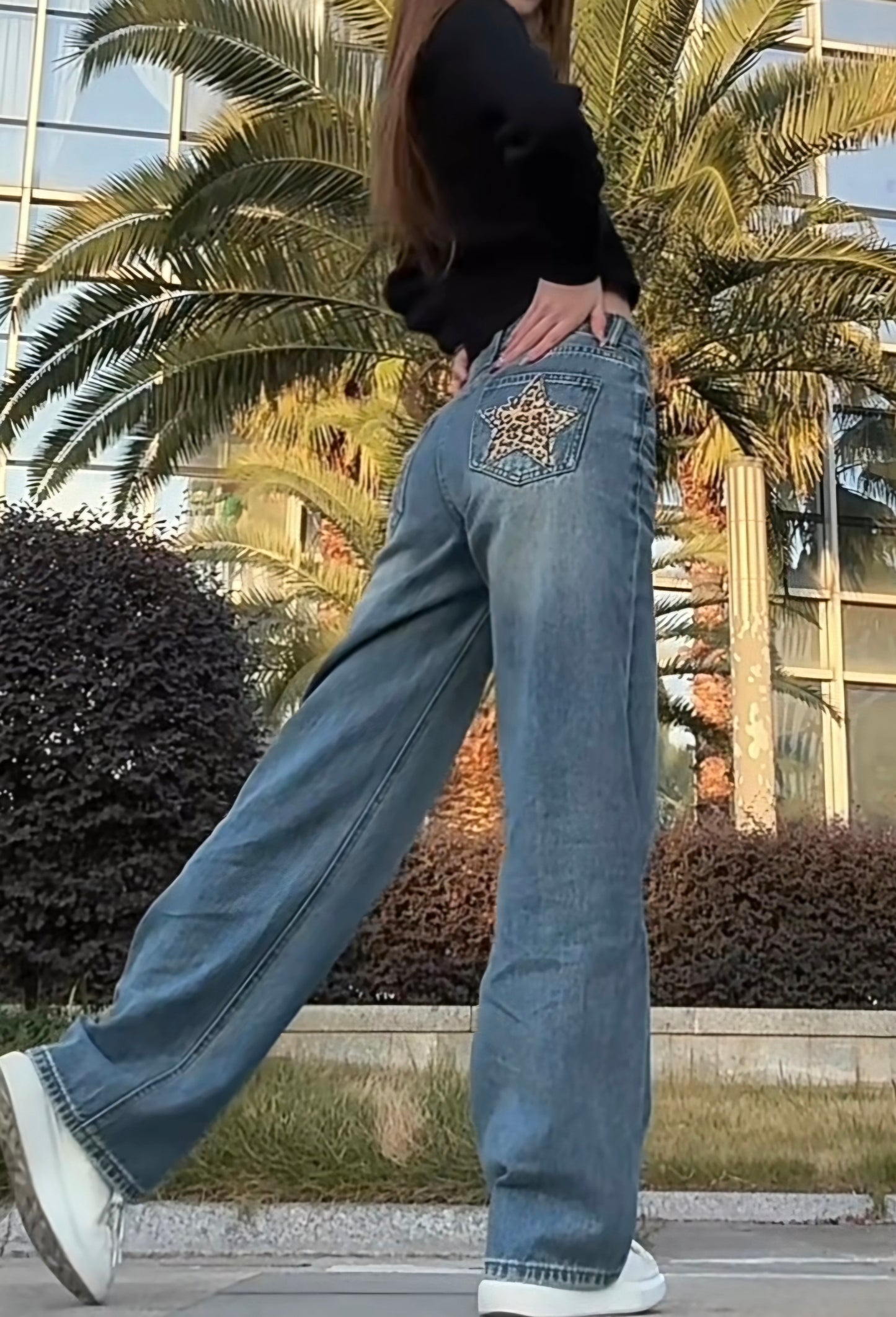 Vintage Retro-Jeans mit Leopardenmuster